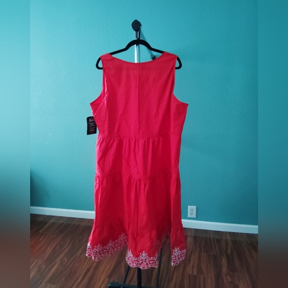 Jessica London  Red Sleeveless Tiered Dress  Embroidered Hem Flowy Fit (C-20) - Picture 5 of 14